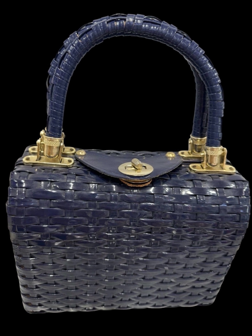 Gimbels 1950’s Wicker Handbag Navy Blue Rare Vintage